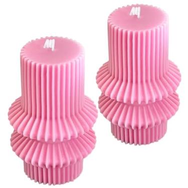 Imagem de 2 velas rosa do dia dos namorados, velas de pilar rosa, 10 cm, boho, caneladas, decorativas de cera de soja, velas listradas, presentes de Dia dos Namorados para mulheres