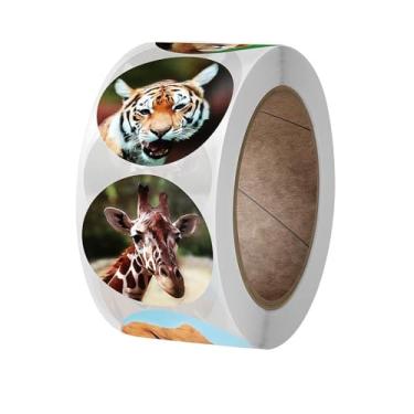 Imagem de Adesivos de animais selvagens rolo de 500 peças - Etiquetas realistas de safári zoológico para lembrancinhas de festa infantis, presentes de aniversário, recompensas escolares, decoração de garrafa de