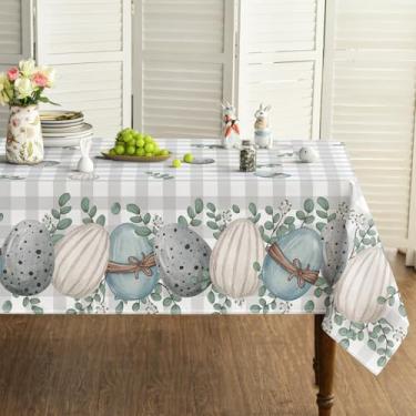 Imagem de Horaldaily Toalha de mesa quadrada de Páscoa, 152 x 152 cm, folhas de ovos de páscoa, xadrez de eucalipto, lavável, capa de mesa sazonal para decoração de festa e piquenique e jantar