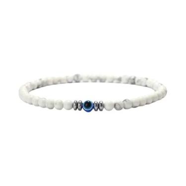 Imagem de Pulseira Masculina De Pedra Howlite Olho De Tigre De 4mm Com Contas Cl