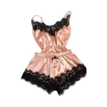 Imagem de Conjunto De Pijama De Seda Com Renda Para Mulheres, Lingerie Sexy, Top