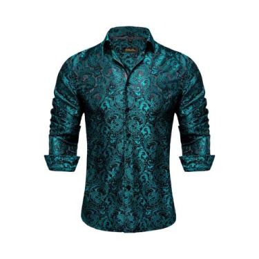 Imagem de Camisas De Vestir De Manga Longa Em Seda E Poliéster Para Homens, Luxu