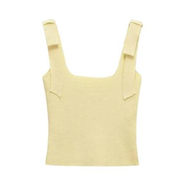 Imagem de Top Feminino Casual De Verão Com Ajuste Slim E Decote Quadrado Com Laç