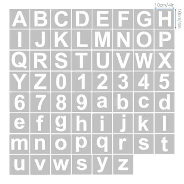 Imagem de aqxreight Estênceis de Letras e Números de 62 Unidades, Modelos de Alfabeto Laváveis ​​reutilizáveis ​​de 3 4 5 Polegadas, Com Material PET Dobrável, para Pintura Em Tecido de (62 unidades e 4