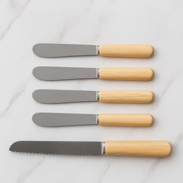 Imagem de Conjunto de Facas e Espátulas para Pão 5 Peças – Aço Inox Premium, Cabo de Madeira, Corte Preciso, Durabilidade e Estilo para Cozinha e Mesa