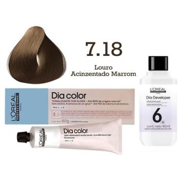 Imagem de Tonalizante Dia Color 7.18 Louro Acinzentado Marrom + Emulsão Revelado