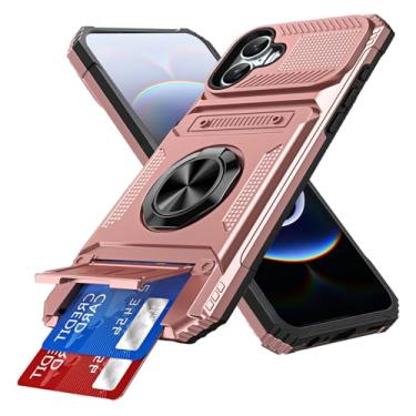 Imagem de COTDINFOR Capa para iPhone 16 com suporte de cartão integrado [loja 2 cartões] anel de 360° suporte resistente à prova de choque capa carteira protetora para iPhone 16 6,1 polegadas ouro rosa LM