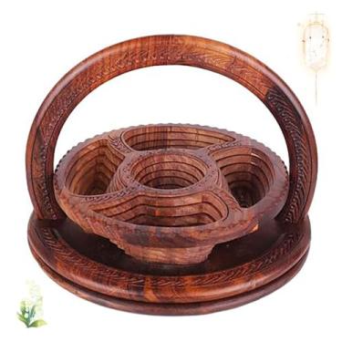 Imagem de Cesta de frutas dobrável de madeira estilo tatame, prato de frutas de madeira feito à mão, cesta dobrável de pão e nozes estilo tatami, tatame dobrável feito à mão - cesta de frutas em estilo, tatame