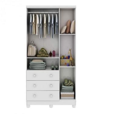 Imagem de Quarto de Bebê Berço Americano e Guarda Roupa 3 Portas 3 Gavetas Uli Móveis Peroba Branco