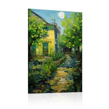 Imagem de Arte de parede em tela vintage para sala de estar, impressão de arte de parede de jardim de flores, pintura de paisagem para quarto, banheiro, casa de fazenda - (75 x 100 cm) moldura interna de 30 x