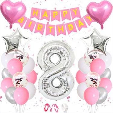 Imagem de Kit de balões de aniversário, 28 unidades de prata rosa Mylar com 8 balões