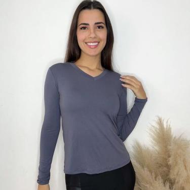 Imagem de Blusa de frio Feminina Gola V Manga Longa casual, inverno - GK TODA BE