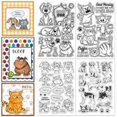 Imagem de CHGCRAFT 4 folhas, 4 modelos, animais transparentes, gatos, selos transparentes de silicone para cães, para decoração de álbum de fotos faça você mesmo, 11 x 6,7 cm