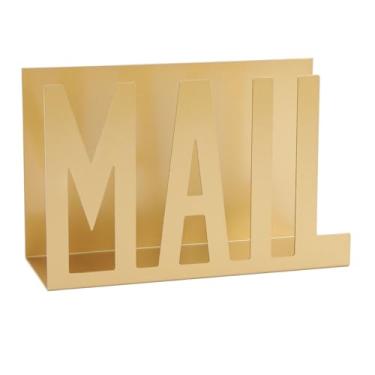 Imagem de Organizador de Correio Metal Design Elegante com Recortes Suporte Mesa para Contas Cartas Papéis Decoração Escritório e Lar Armazenamento Funcional Or