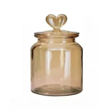 Imagem de Pote Vidro Âmbar Hermético Decor Coração 650ml/1000ml/1350ml para Armazenamento de Alimentos na Cozinha Brasileira(Pote 650 ml)