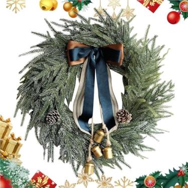 Imagem de Guirlanda de Natal ao ar livre | Guirlanda de sino com laço, decoração realista para decoração de Natal, festividades de inverno, ambientes internos e externos, janela, igreja, apartamento, porta da