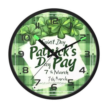 Imagem de SEHANY Relógio de parede Green Clover, silencioso, sem tique-taque, relógio redondo operado por bateria, controle de som, luz noturna, relógios de parede para sala de estar, cozinha, quarto