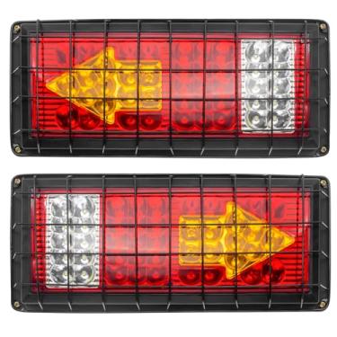 Imagem de Ygmylandbb Barra de luz traseira de caminhão, 43 luzes traseiras de reboque de LED, freio de seta, cauda reversa, tudo em um, lanternas traseiras com proteção de rede de ferro, luzes traseiras para