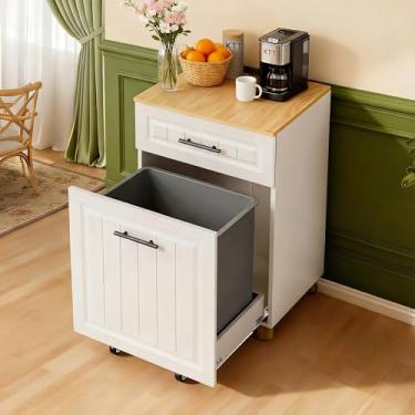 Imagem de FEXIA Armário de lixeira para caixotes de 13 galões, armário de lixo de cozinha independente de madeira com gaveta