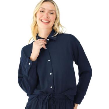 Imagem de Camisa Feminina De Linho - Levosch, Azul marinho, M