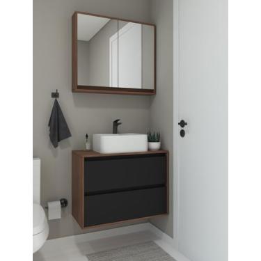 Imagem de Conjunto de armário banheiro jatobá premium mdf 15mm com cuba marmorit