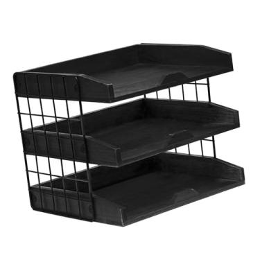 Imagem de MERIGLARE Organizador de mesa para arquivos, suporte para documentos, organizador de armazenamento multifuncional em madeira para estação de