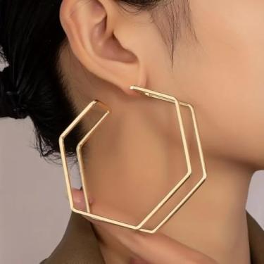 Imagem de Brincos de argola quadrados dourados grandes brincos pendentes joias delicadas presente feminino moda acessório moderno presentes de natal presentes de amizade para mulheres dia dos namorados, Medium