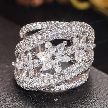 Imagem de Anel de flor de zircônia cúbica para mulheres, acessório de joias de noivado, 10, Latão, Zircônia cúbica