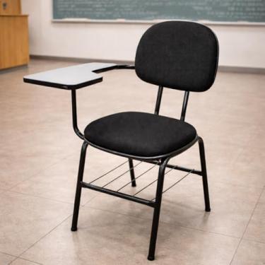 Imagem de Cadeira Universitária Secretária 3/4 com Prancheta, Gradil para Livros e Conforto para Uso Diário (Preto)