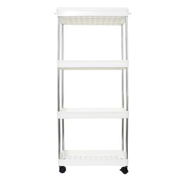 Imagem de Carrinho Organizador com 4 Prateleiras e Rodinhas, 37x13x86cm, Estrutura em Metal com Ganchos (Branco)