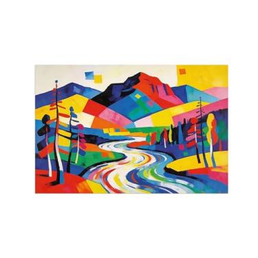 Imagem de Impressão em tela de paisagem de arte de parede - árvore de montanha colorida rio - quadros de pintura de decoração para sala de estar quarto 60 x 90 cm 24 x 35 pol sem moldura