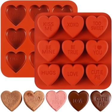 Imagem de Wilewir 2 moldes grandes de coração para conversação para assar, 9 cavidades formas de bolo de chocolate em forma de coração de silicone para bolo, chocolate, doces, cubos de gelo, cera derretida