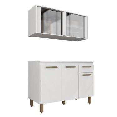 Imagem de Cozinha Modulada Com Vidro 2 Peças Tieli Branco - Móveis Arapongas - A