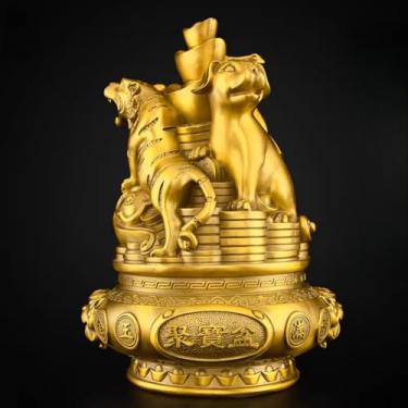 Imagem de FENNYYAR Ornamento do zodíaco chinês com três combinações de cavalo de rato de cobre, 17 cm, 17 cm, decoração de mesa para sala de estar, artesanato