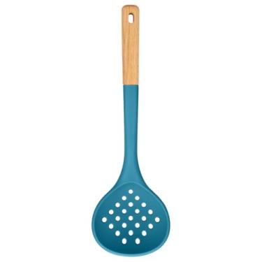 Imagem de Coador de concha de cozinha, grande escumadeira com alta resistência ao calor, livre de BPA, escumadeiras antiaderentes para escorrer e fritar, 33,5 cm (azul)