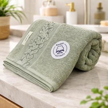 Imagem de Toalha Banho Karsten Provence Algodão Barra Jacquard Grossa, EUCALIPTO