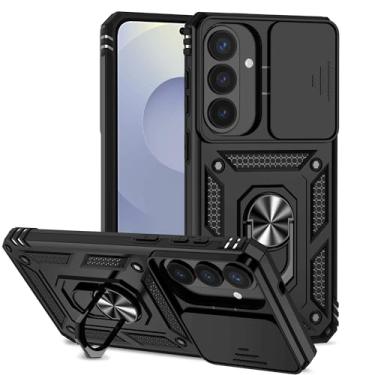 Imagem de Tothedu Capa para Galaxy S26 Plus, capa para Samsung S26+ com capa deslizante para câmera, anel giratório de 360° integrado com suporte magnético à prova de choque para Samsung Galaxy S26 Plus, preta