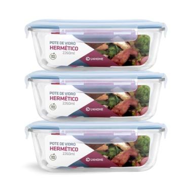 Imagem de Kit 3 Potes de Vidro Retangular com Tampa Hermética 2260ml (Azul)