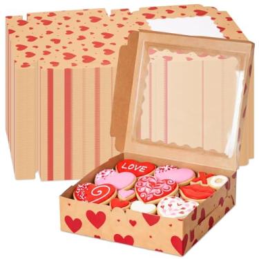Imagem de FoldTier 100 caixas de biscoito kraft dia dos namorados com janela a granel 22 x 23 x 6 cm caixas de presente de padaria coração vermelho para presente de festa dos namorados