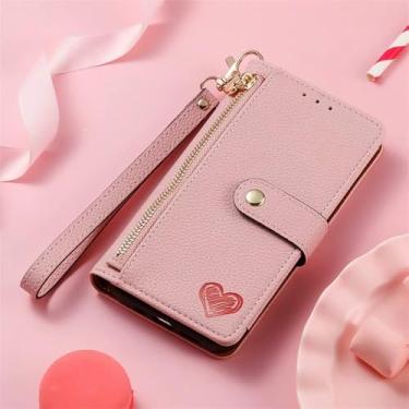 Imagem de Capa protetora de couro PU com zíper, compartimentos para cartões e alça de pulso para iPhone 17 Air 16E 15 14 Plus 13 12 11 Pro Max, rosa, para iPhone 14