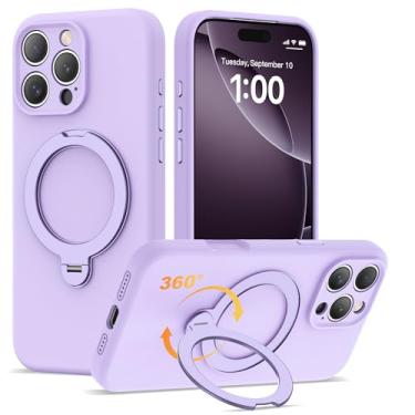 Imagem de LEKMOTIN Capa compatível com iPhone 16 Pro Max de 6,9 polegadas com suporte magnético giratório 360 [compatível com Mag-Safe] Capa de silicone líquido macio 16 Pro Max para homens e mulheres, puple