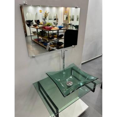 Imagem de Gabinete de Vidro para Banheiro – Tampo Lavatório Pia com Tamanhos 40x40/50x40/60x40cm, PPR, Organizador Moderno para Higiene Doméstica (VERDE TRANSLUCIDO,50X40)