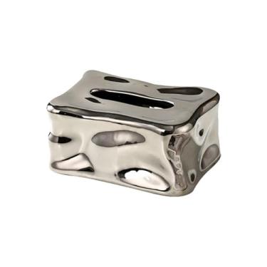 Imagem de Caixa de lenços de cerâmica de luxo leve prática sala de estar mesa criativa retangular guardanapo dispensador facial organizador (prata)