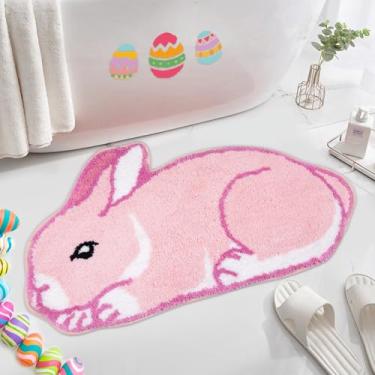 Imagem de NIGOWAYS Tapete de banheiro Coelho da Páscoa - Tapete de banheiro de coelho rosa, macio e absorvente, decoração de festa de Páscoa, tapete fofo antiderrapante para quarto de banho (rosa, 76 cm x 43