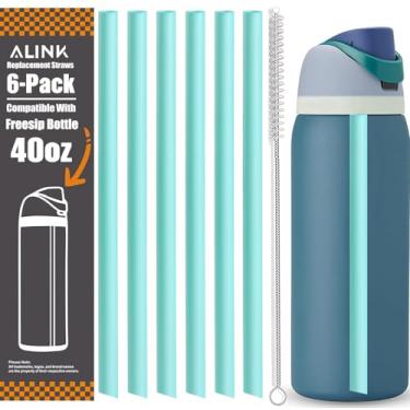 Imagem de ALINK Canudos de substituição para garrafa de água isolada Owala FreeSip 1,134 g, pacote com 6 canudos de plástico reutilizáveis para tampa de copo Owala Freesip de 1,134 g apenas, escova de palha