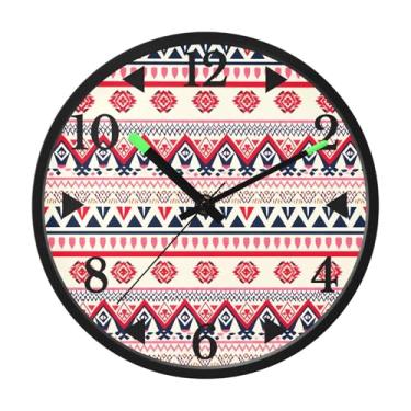 Imagem de STAYTOP Relógio de parede de LED com padrões de tapeçaria nativos americanos para quarto com brilho noturno, relógios de parede com iluminação silenciosa de 30 cm para decoração de sala de estar