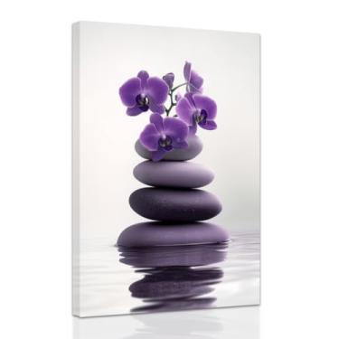 Imagem de ZXHYWYM Arte de parede Zen Pintura em tela de orquídea imagem roxa Zen Water Prints Spa decoração de banheiro meditação sala de ioga escritório casa emoldurada (61 cm x 91 cm)