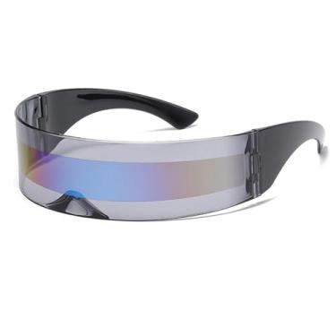 Imagem de RuiJOTWAT Óculos de sol futuristas, lentes espelhadas prateadas azuis, óculos de sol, baile de máscaras, festa de máscaras