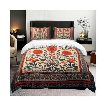 Imagem de Conjunto de cama com estampa floral estilo boêmio, conjunto de capa de edredom macio e respirável, capa de edredom com fronhas (135 x 200 cm - solteiro na UE)