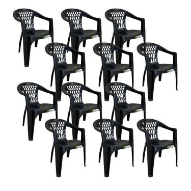 Imagem de Kit 12 Cadeiras De Plástico Com Braço Duo Bella Duoplastic Preto